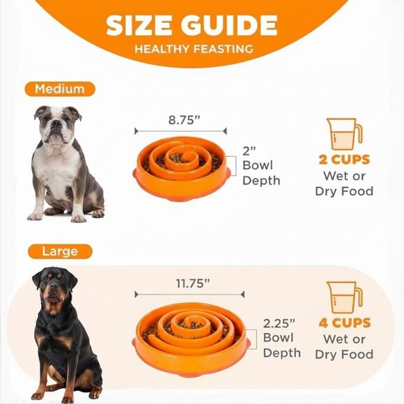 NWT Outward Hound Slo Bowl Orange LARGE Slow Feeder Anti Bloat Dog Bowl - Picture 7 of 9